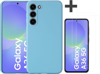 Hoesje geschikt voor Samsung Galaxy A36 hoesje zacht siliconen met 2 Stuks gehard glas Screenprotectors- Arara backcover - Blauw