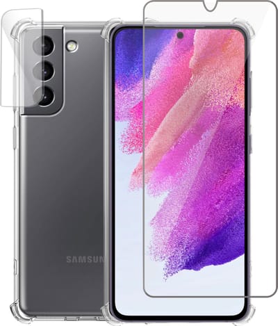 Hoesje geschikt voor Samsung S21 FE - Screenprotector + Camera Beschermglas - Gehard Glas Cover