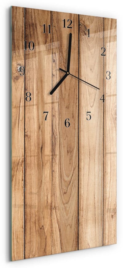 Tulup Wandklok - Hout Decoratieve Glazen Klok - 30x60 cm - Beige Glazen Wandklok Design - Zwarte Handen - Rechthoekige Wandklok - Wandklok Glas Decoratie - Gekleurde Glazen Klok