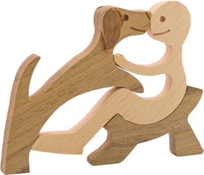 Handgemaakte Houten Beeldjes Hond Mens Sculptuur voor Tafeldecoratie