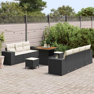 vidaXL - Tuinbank - Set - 10 - st - 9-Aantal - zitplaatsen - Zwart - en - Crème