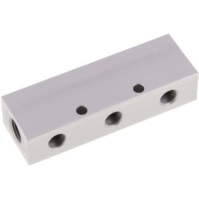 2xG 1/4'' x 6xG 1/8'' Aluminium Verdeelblok Dubbelzijdig 16 Bar