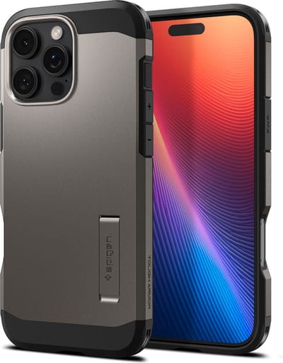 Spigen Tough Armor Hoesje Geschikt voor Apple iPhone 16 Pro | Compatibel met MagSafe | Back Cover Militaire Standaard | Kickstand | Gunmetal