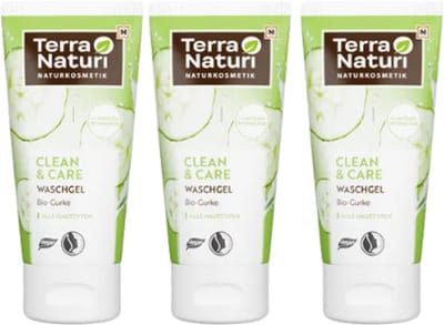 Terra Naturi Clean&Care Wasgel - Voordeelverpakking | 3x 150ml - Biologisch Komkommerextract - Plantaardige Glycerine | Reinigt de Huid Zacht maar Diep