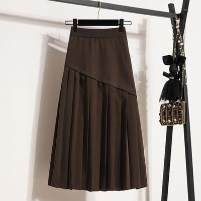 Dames Winter Nieuw A-lijn Gebreide Midi-lengte Hoge taille Slankmakend Retro Grote maat Dames Geplooide Rok 2XL gray