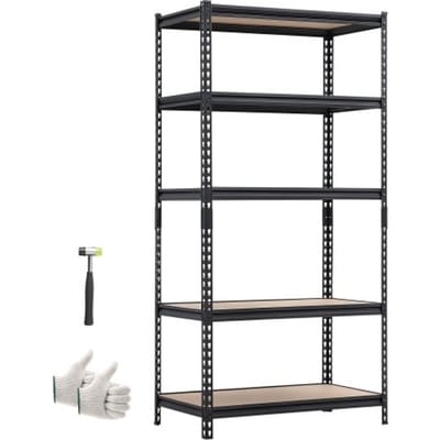 VEVOR Heavy Duty Opbergrek, 5 planken, 923x415x1813mm, 907,2kg draagvermogen, stalen frame, MDF-planken, deelbaar en verstelbaar ontwerp, werkbankfunctie, flexibel insteekrek voor thuis, magazijn en werkplaats