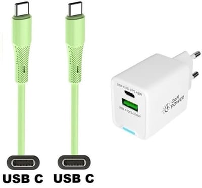 45W super snellader met 2 poorten + 1,0m USB C naar C kabel. Universele PD lader. Oplader adapter past op JBL Quantum Wireless 350 / 360 / 360P / 360X / 610 / 810 / 910 / 910P / 910X / ONE / 400 / 600 / 800 / TWS