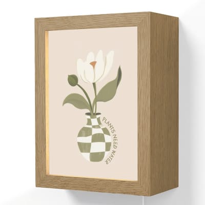Wandlamp 15x20 cm - Oplaadbaar - Bloem - Wit - Vaas - Quote - Wandlampen binnen woonkamer - Slaapkamer lamp met kabel - Decoratieve nachtlamp - Vloerlamp snoer