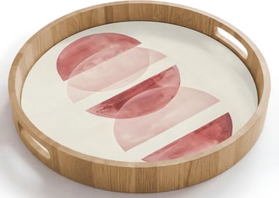 Dienblad rond 40x40 cm - Schootdienblad hout - Minimalistisch - Cirkels - Roze - Borrelplank rechthoek - Plateau houten dienbladen