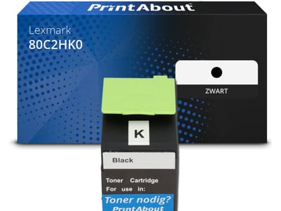 PrintAbout huismerk Toner 80C2HK0 (802HK) Zwart Hoge capaciteit Geschikt voor Lexmark
