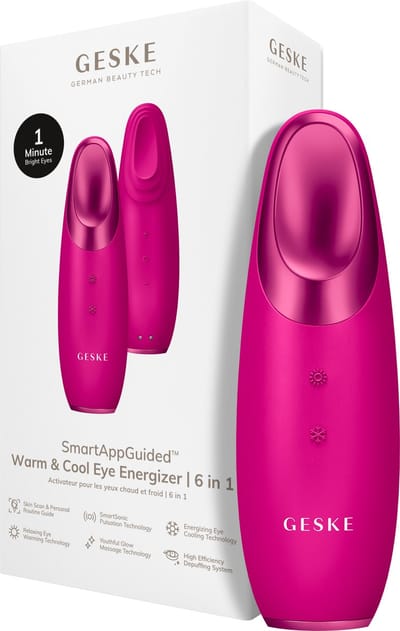GESKE | SmartAppGuided™ Warm & Cool Eye Energizer | 6 in 1 | Oogmassageapparaat | Apparaat tegen donkere kringen | Traanzakjes en hangende oogleden verwijderen | Elektrische oogmassage