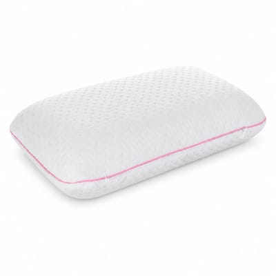 Alkamto Orthopedisch Reiskussen Memory Foam – Ergonomisch Nekkussen 40x25x10 cm – Traagschuim – Wasbare Hoes + Extra Katoenen Hoes – Voor Vliegtuig, Auto, Trein & Camping – Roze