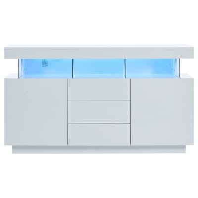Dressoir Wit - Hoogglans Dressoir - Led Dressoir - Koffiebar - 3 Lades - Acryl - Rgb Verlichting - Eetkamer - 140x35x80 cm - Opbergkast - Wit
