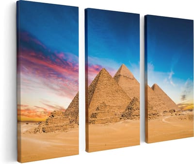Artaza Canvas Schilderij Drieluik Egyptische Piramides bij Zonsondergang - 120x80 - Foto Op Canvas - Canvas Print