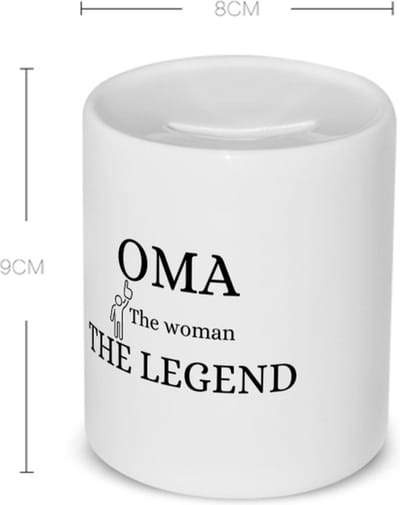 Akyol - oma the woman the legend Spaarpot - Oma - oma - verjaardag oma - cadeautje - kado - geschenk - 350 ML inhoud