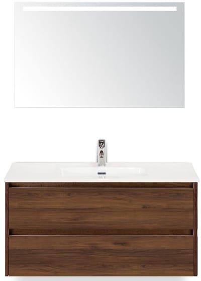 Dante Badmeubelset 100 cm - Walnoot - Keramische Wastafel Wit Cover met Sence Spiegel
