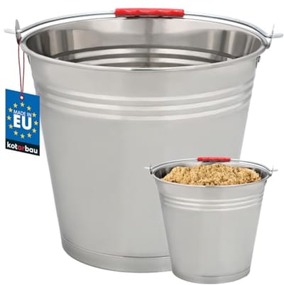 KOTARBAU® Roestvrijstalen Emmer, 12 L, Zilver, Emmer met Handvat, Voederemmer, voor Tuin en Huis, Robuuste