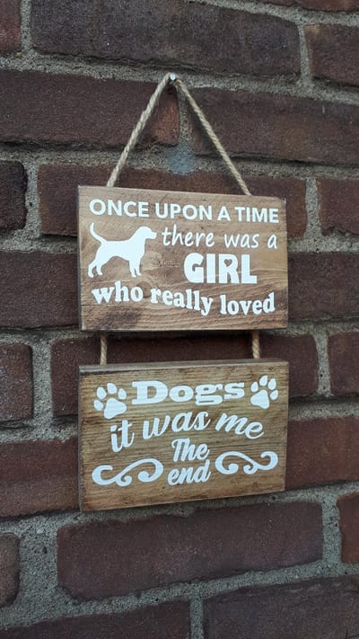 Mini ladder hout met tekst liefde voor de hond leuk cadeau of om zelf op te hangen.