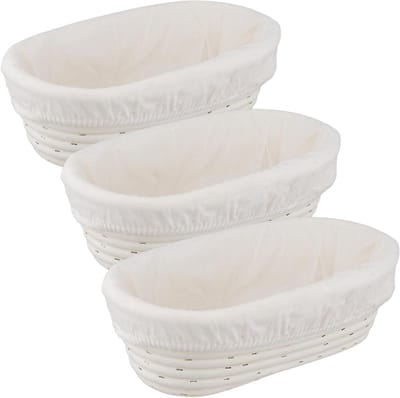 3 Pack 25 cm broodwerende manden, ovale zuurdesemproeverij mand met linnen voering, baneton proofing mand voor professionele thuisbakkers