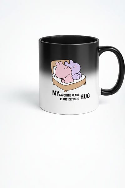 Magische Mok "Mijn Favoriete Plek is in Jouw Knuffel" - Cuddle Konijntjes Warmtegevoelige Mok