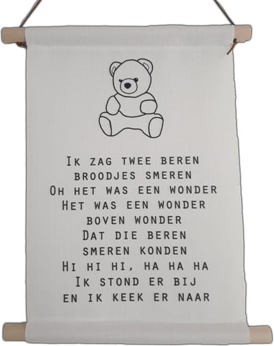 Textielposter babykamer "Ik zag twee beren"