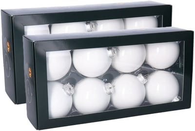 Othmar Decorations kerstballen - 16x stuks - wit - D8 cm - glas - kerstversiering