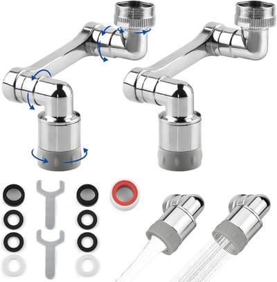Adapter voor wastafel, keukenkraan, 1440 graden, 2 stuks, beluchter, verlenging, 360 graden draaibaar, verlenging 1080 graden, accessoires met sproeifilter, robotarm, anti-spatwater
