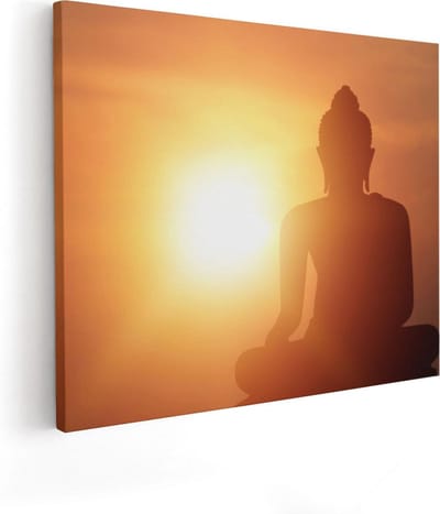 Artaza Canvas Schilderij Boeddha - 100x80 cm - Groot - Wanddecoratie Zonsondergang - Muurdecoratie Spiritueel - Schilderijen Op Canvas