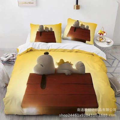 Snoopy Schattige Print Beddengoedsets Dekbed Quilt Bedsprei Dekbedovertrek Kussensloop 2-3 Stuks Sets Kinderen Volwassen Maat Woondecoratie US Twin173x218cm