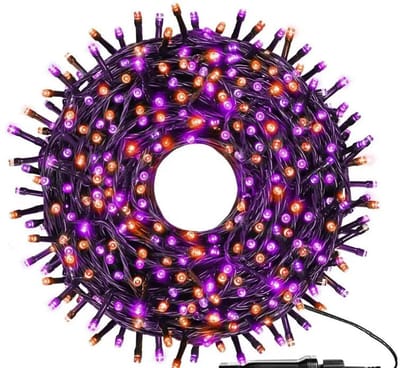 1000 LED Halloween Kerstverlichting Buiten, Oranje en Paarse Kerstboomverlichting Buiten Waterdichte Knipperende Lichten Groene Draad Aansluitbare Plug-in Lichtsnoer Binnen 8 Huisdecoratie Modi