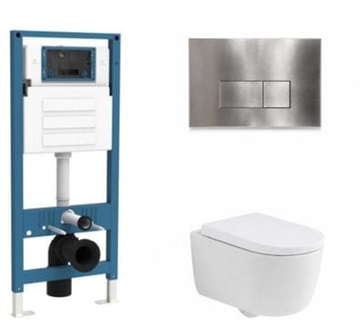 QeramiQ Dely Swirl Toiletset - inbouwreservoir Qeramiq Flush - 35mm zitting - metaal RVS bedieningsplaat - rechthoekige knoppen - mat wit