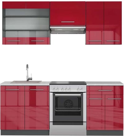 Vicco Fame-Line Complete keukeneenheid – 200 cm, WB Marmer Bordeaux hoogglans/antraciet