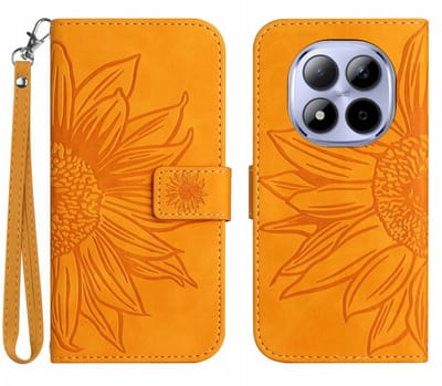 Coverup Hoesje - Geschikt voor Xiaomi Redmi Note 15 Pro 5G Hoesje - Coverup Zonnebloem Book Case met Koord - Oranje