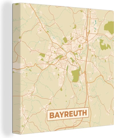 Canvas Schilderij Bayreuth - Plattegrond - Kaart - Vintage - Stadskaart - 20x20 cm - Wanddecoratie