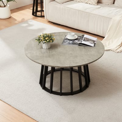 Salontafel Buzzard rond Ø90x45 cm betonkleurig en naturel [en.casa]