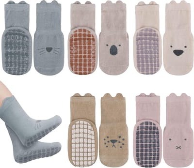 Non-slip babysokken met siliconen onderkant, 5 paar, veilige grip voor jongens en meisjes van 0-5 jaar