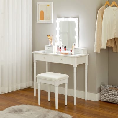 MIRA Home- Kaptafel - Make-uptafel - Dimbare lampen - Wit - 90x40x133,5