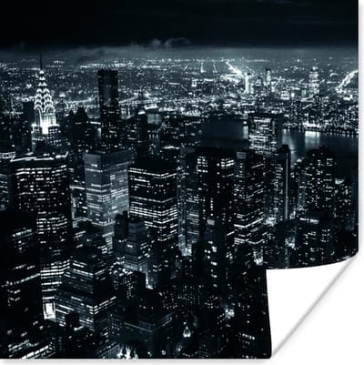 Poster Skyline - New York - Nacht - 100x100 cm XXL