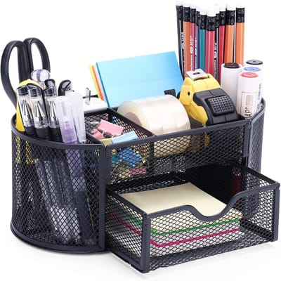 Ynkkvre -Metalen Bureau Organizer – Desk Organizer met 8 Vakken en Lade – Voor Kantoor en Thuis