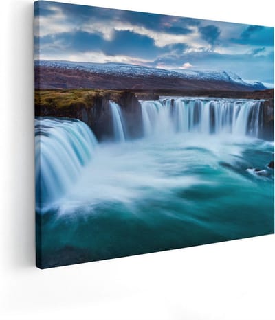 Artaza Canvas Schilderij Landschap IJsland - 50x40 cm - Wanddecoratie Waterval - Muurdecoratie Bergen - Schilderijen Op Canvas Natuur