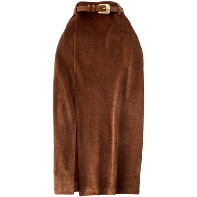 Damesrok Split Effen Kleur Hoge Taille Zacht Dik Warm Zacht Schede Kantoor Elegante Stijl Ritssluiting Halve Kuitlengte Halve Praktisch Gebruik L