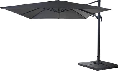 Zweefparasol MCW-A96, 3x4m (Ø5m) draaibaar, polyester/aluminium 26kg ~ antraciet met standaard, draaibaar