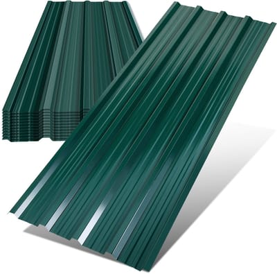 12 golfplaten van 129 x 46 cm, van groen gegalvaniseerd metaal, voor een afdak en carport