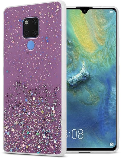 Cadorabo Hoesje geschikt voor Huawei MATE 20 in Paars met Glitter - Beschermhoes van flexibel TPU silicone met fonkelende glitters Case Cover Etui