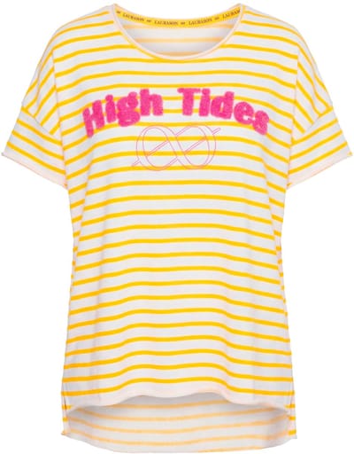 Laurasøn - Dames - Sweatshirt met strepen oversized korte mouwen - Neonoranje - Maat 44+