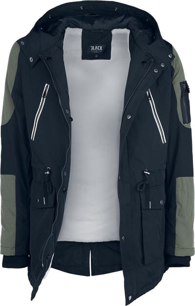 Black Premium by EMP Zwart-groene winterjas met kraag van imitatiebont - Heren - S