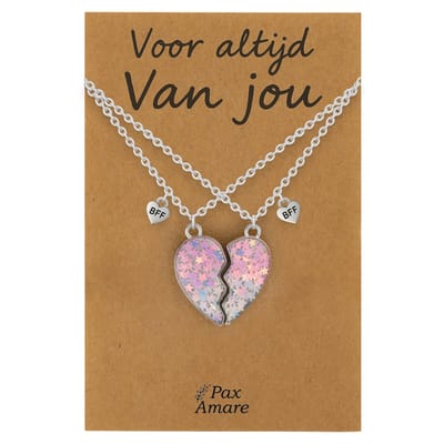 Koppel Ketting voor 2 'Voor altijd van jou' - Magnetisch Hartje - Vriendschapsketting op Cadeau Kaartje - 45cm + 5cm verstelbaar - Zilverkleurig - Persoonlijke Hanger - Pax Amare