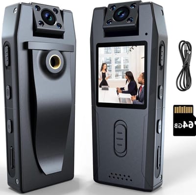 Body Camera, 1080P HD Mini BodyCam, Nachtzicht Draagbare Camera met Audio & Video Recording, 64 GB Kleine Persoonlijke Camcorder Recorder, Sport Action Body Versleten Cam voor Werk, Reizen