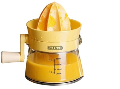 Sapcentrifuge-Met draaibare kruk-Handmatige sapcentrifuge- Groente- en fruitsappers- handgreep en meetmondstuk-Geschikt voor keuken-huis-buiten-kamperen-1 stuk-geel