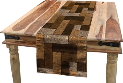 New Bed Chocolade Houten parketmotief Accent Rechthoekige Tafelrunner, 40cm x 300cm